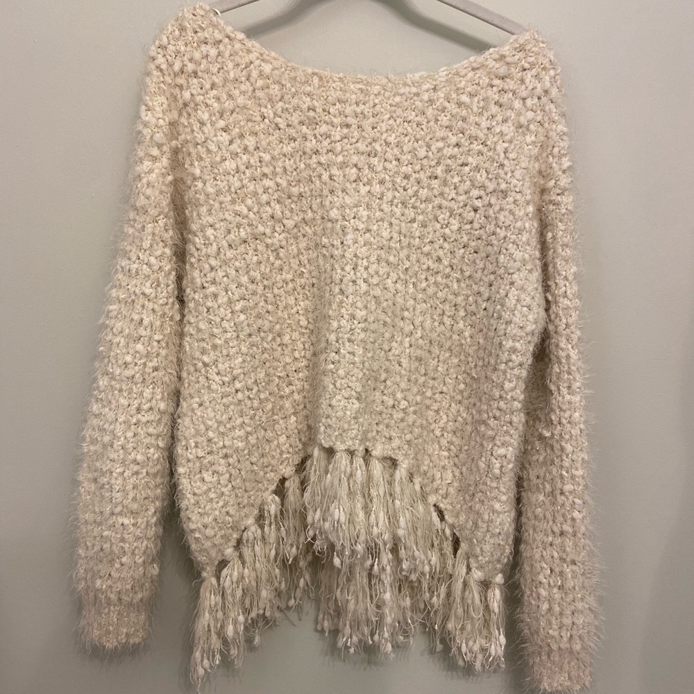 Cream Fuzzy Fringe Sweater